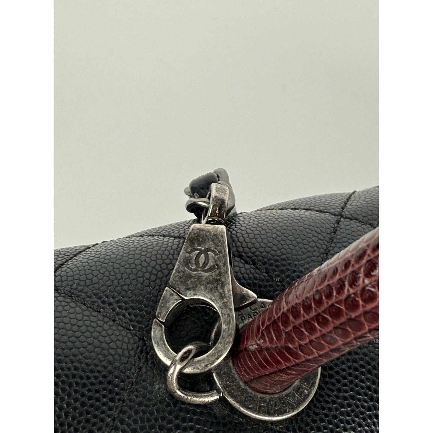Chanel Caviar Lizard Quilted Larg Coco Handle Flap Black Top Handle Shoulder Bag