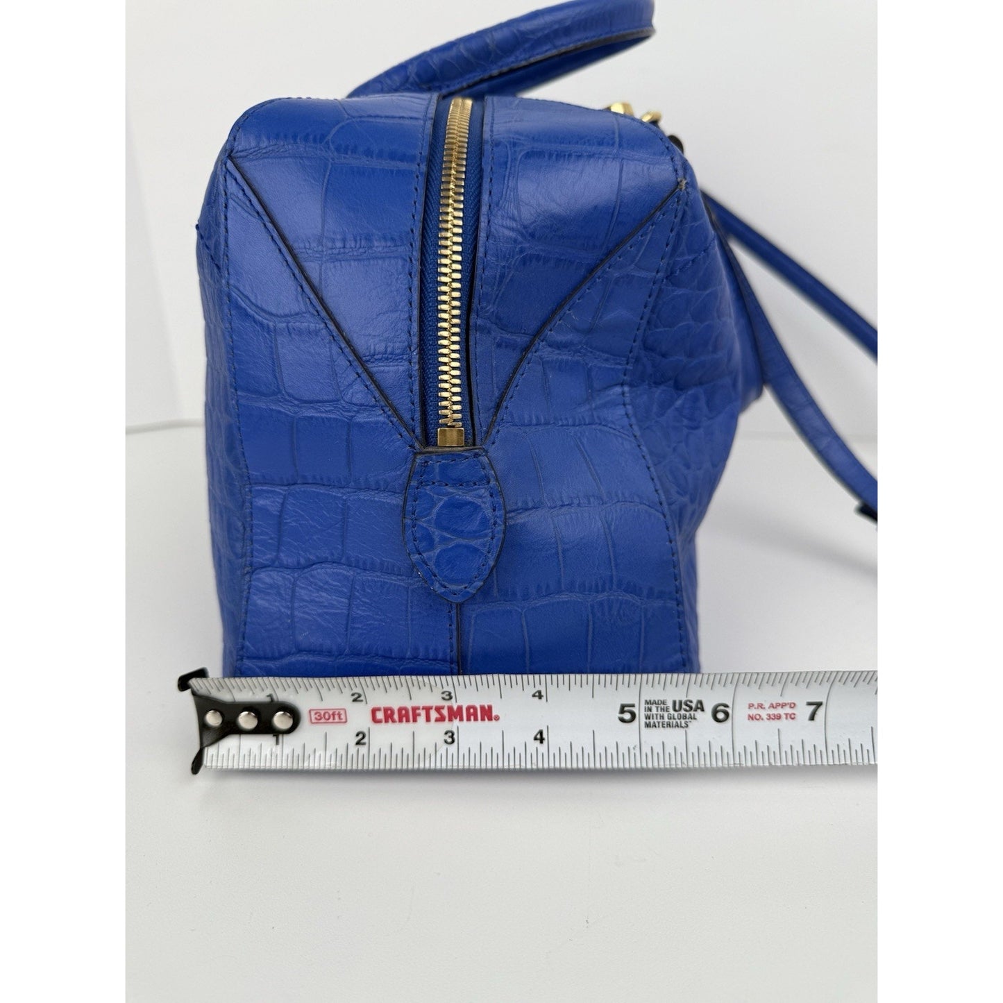 MCM Hand Bag Blue Croc Embossed Leather 2way