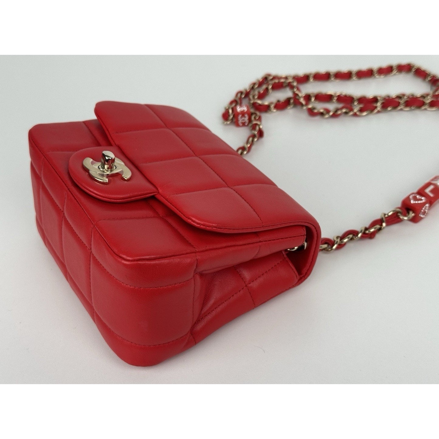 Chanel Lambskin Resin Crystal Square Quilted Monacoco Mini Flap Red C-6