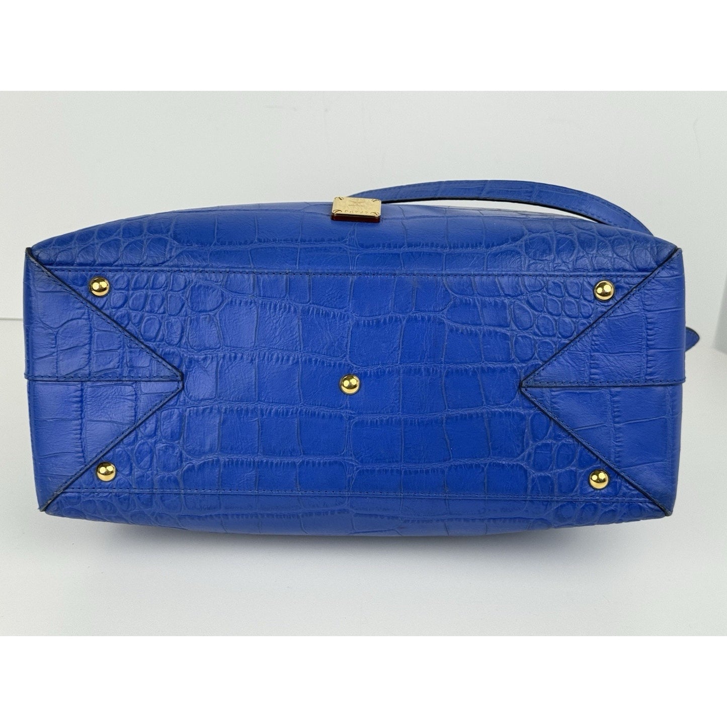MCM Hand Bag Blue Croc Embossed Leather 2way