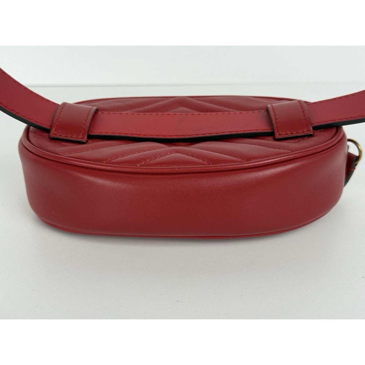 Gucci Marmont Red Leather Interlocking G Oval Belt Bag 75/30