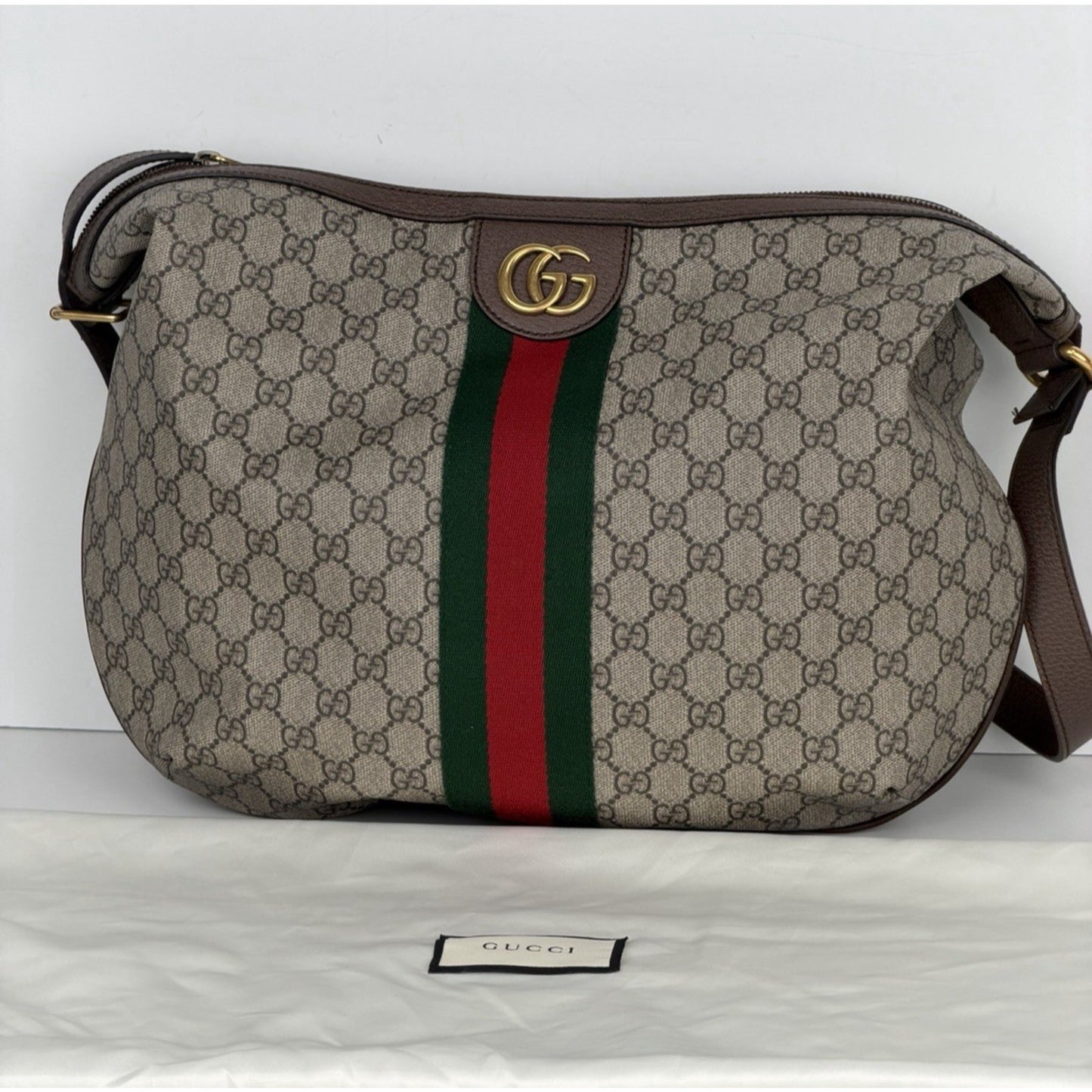 Gucci Ophidia GG Supreme Large Half Moon Hobo Bag Beige Coated Canvas S