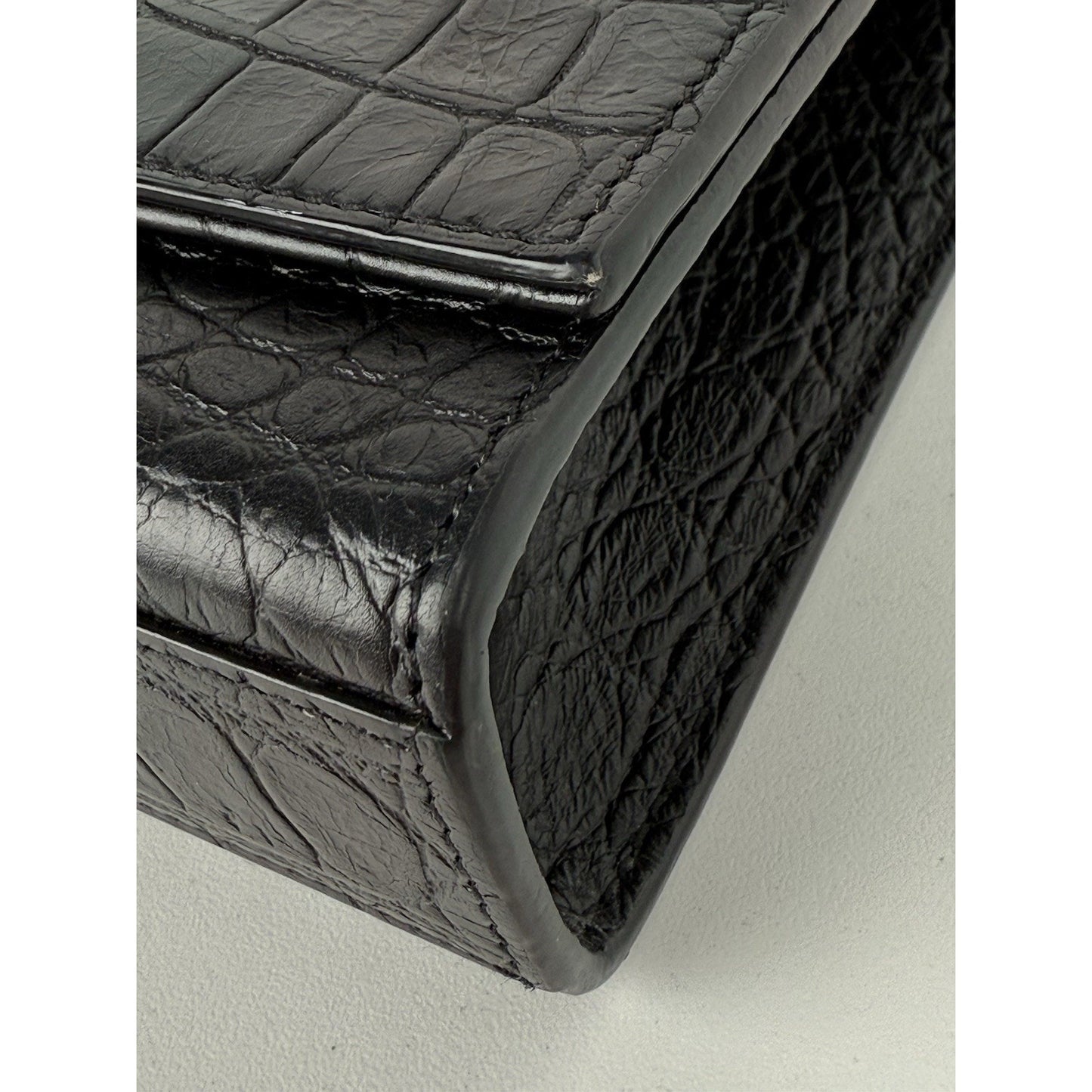 SAINT LAURENT Calfskin Crocodile Embossed Medium Kate Tassel Crossbody Black