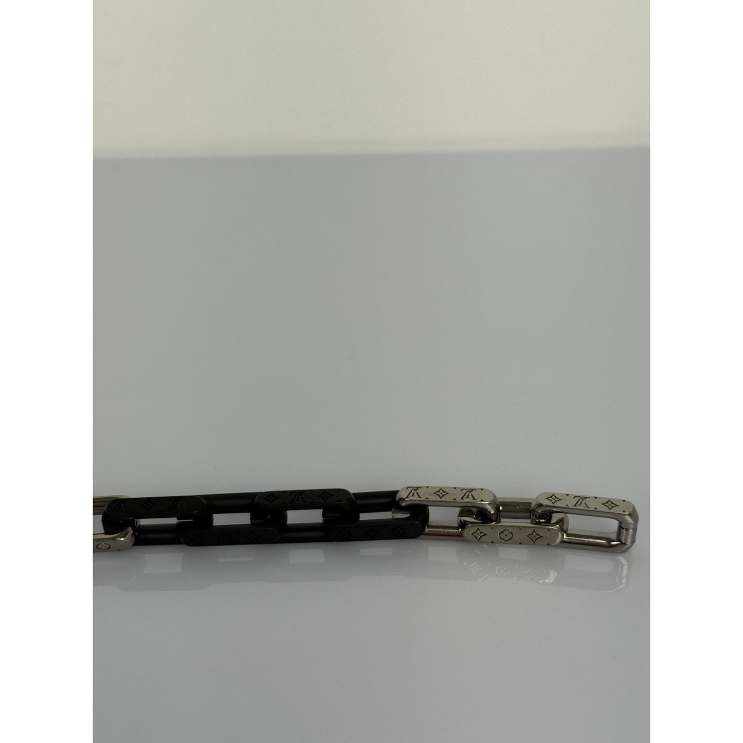 Louis Vuitton Monogram Chain Bracelet Stainless Steel Silver & Black M00687 LE02