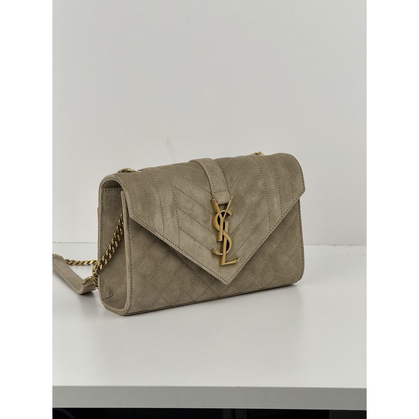 Saint Laurent Suede Matelasse Beige Envelope Small Bag