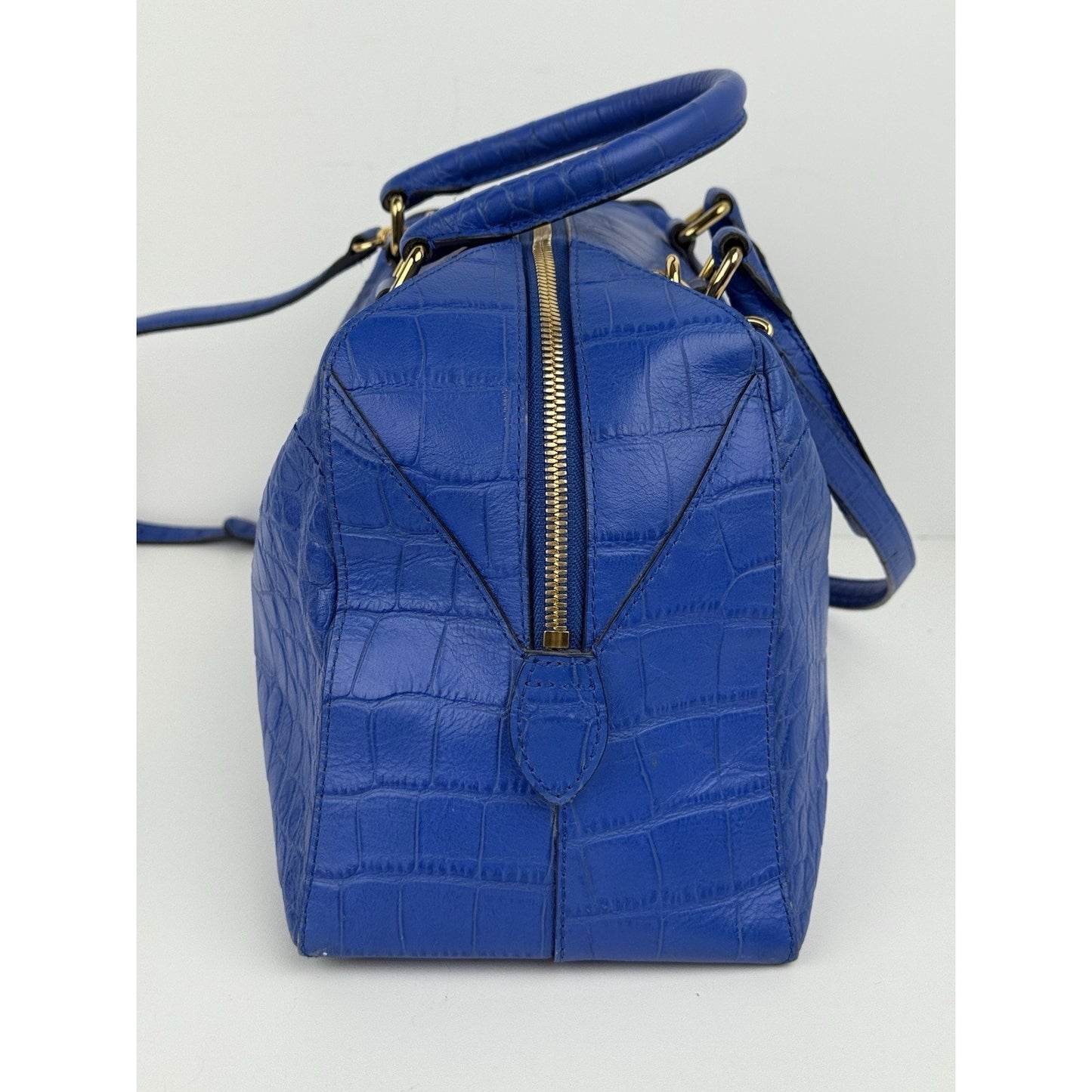 MCM Hand Bag Blue Croc Embossed Leather 2way