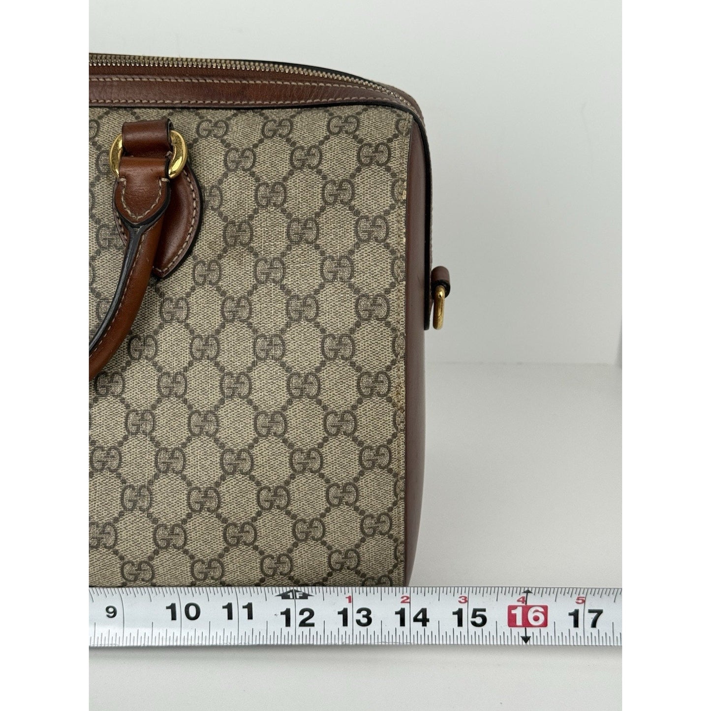 Gucci GG Supreme Brown Canvas Monogram Boston Bag