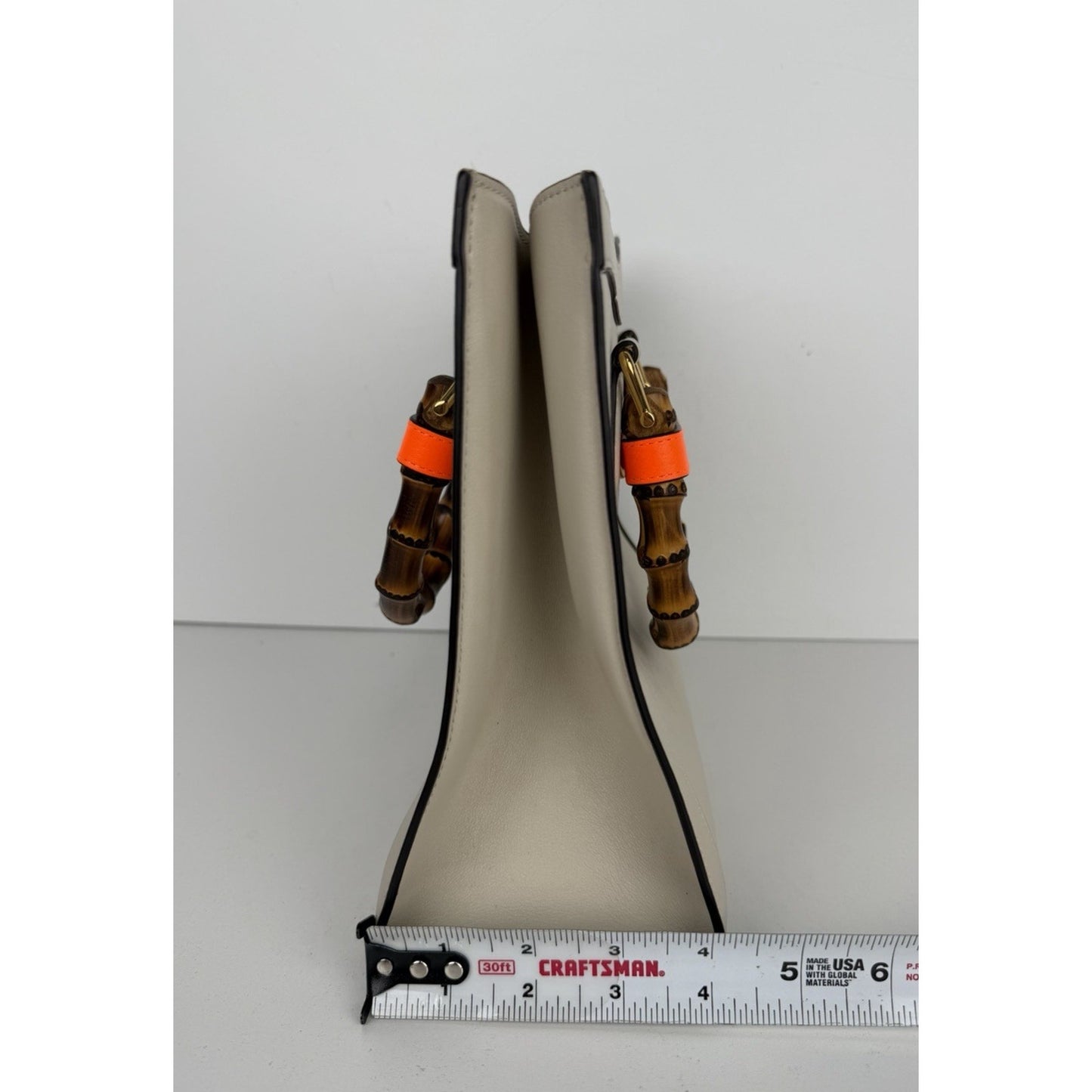 Gucci Diana Small Tote Bag in Beige with Orange Fluo Leather Bamboo Handles B5
