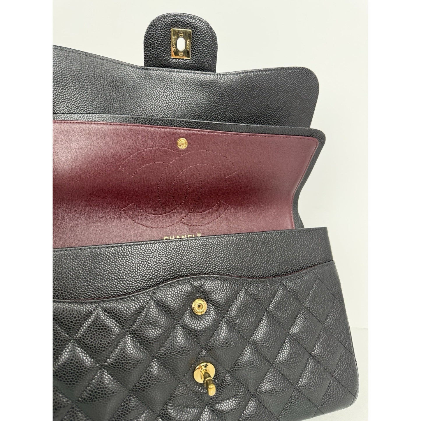 Chanel Classic Caviar Jumbo Double Flap Bag Black with Gold Hardware B-2