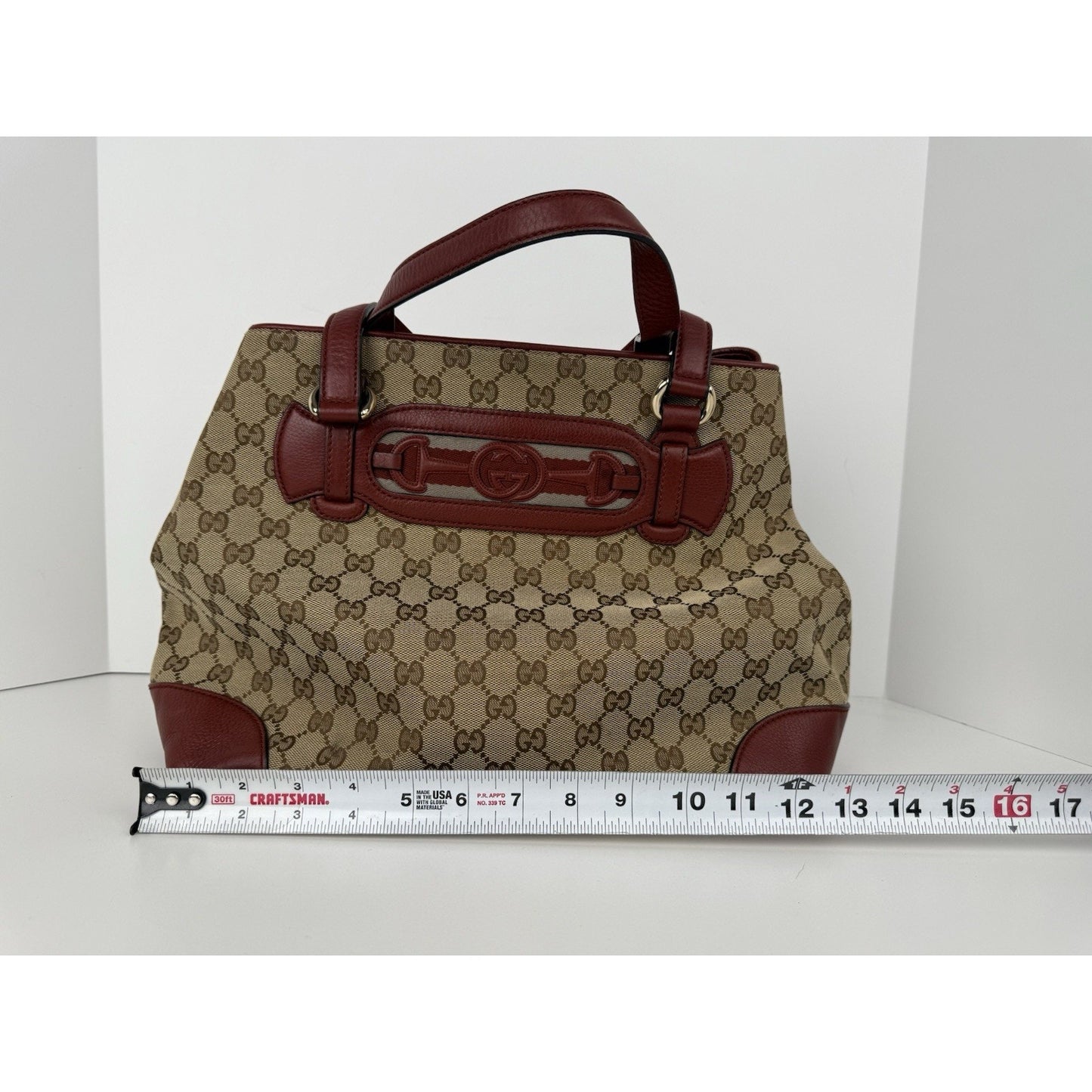 Gucci Red/Beige GG Canvas and Leather Medium Supreme Web Dressage Tote