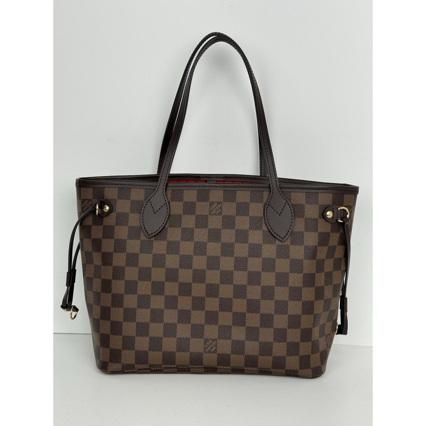Louis Vuitton Neverfull PM Damier Ebene Canvas Tote Brown with Gold Hardware