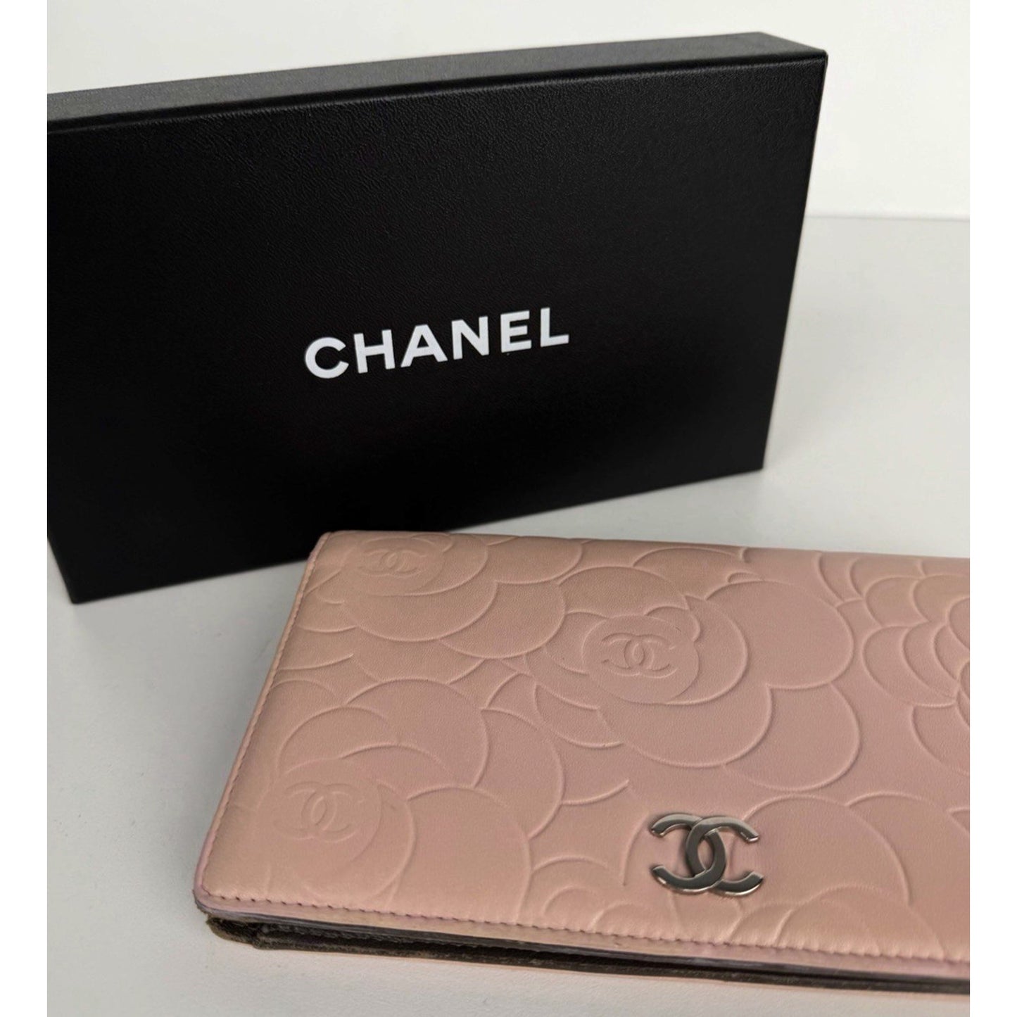 Chanel Pink Lambskin Camellia Embossed Wallet in Pink 2010 K-2