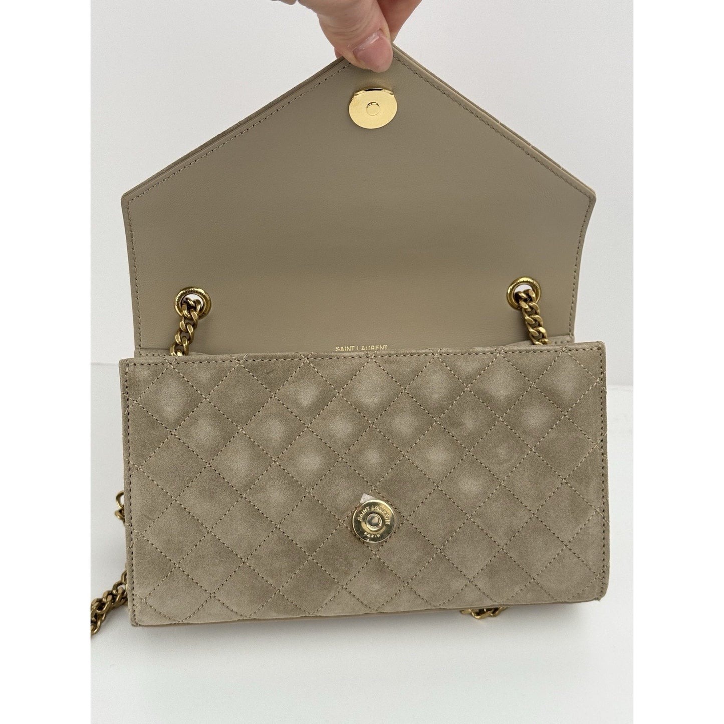 Saint Laurent Suede Matelasse Beige Envelope Small Bag