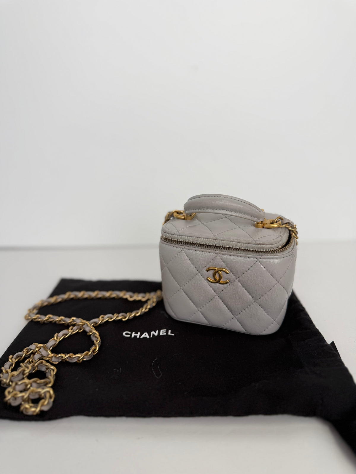 Chanel Small Vanity Case Top Handle Grey