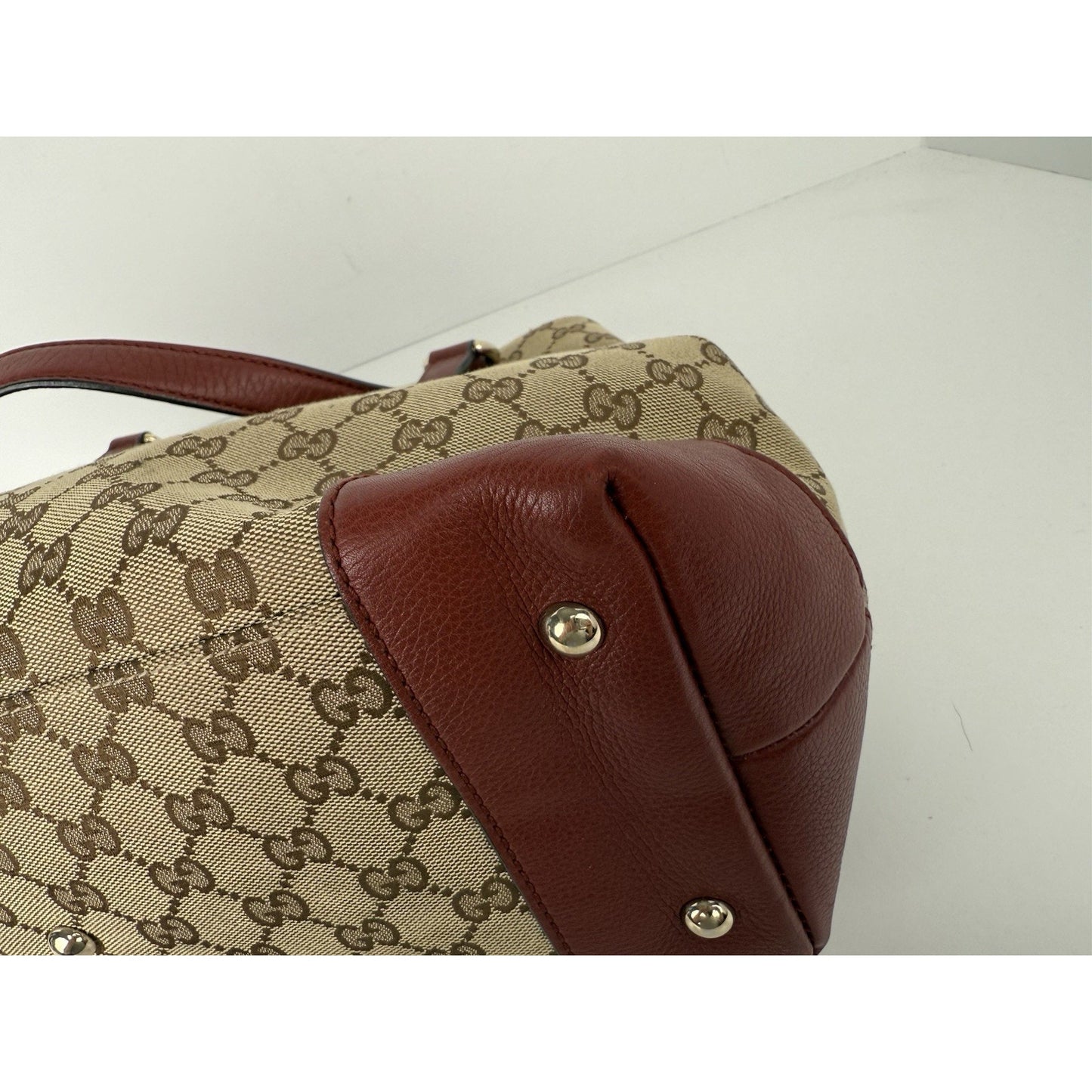 Gucci Red/Beige GG Canvas and Leather Medium Supreme Web Dressage Tote