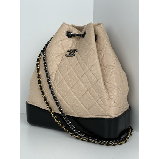 Chanel Gabrielle Small Backpack Aged Calfskin Beige and Black B-7