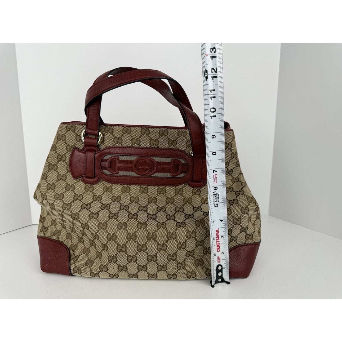 Gucci Red/Beige GG Canvas and Leather Medium Supreme Web Dressage Tote
