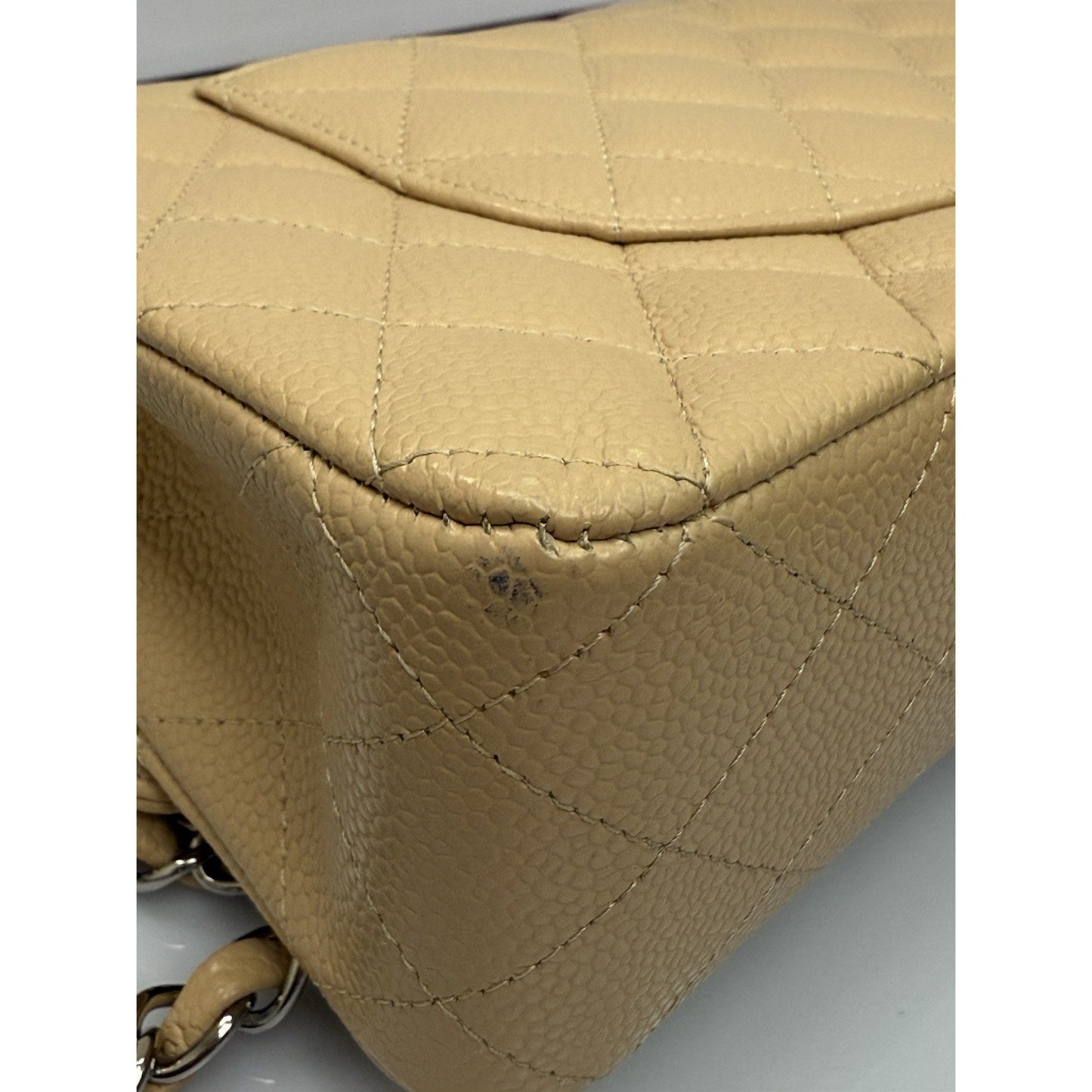 CHANEL Medium Classic Double Flap Beige Caviar Leather Shoulder Bag 2012-2013