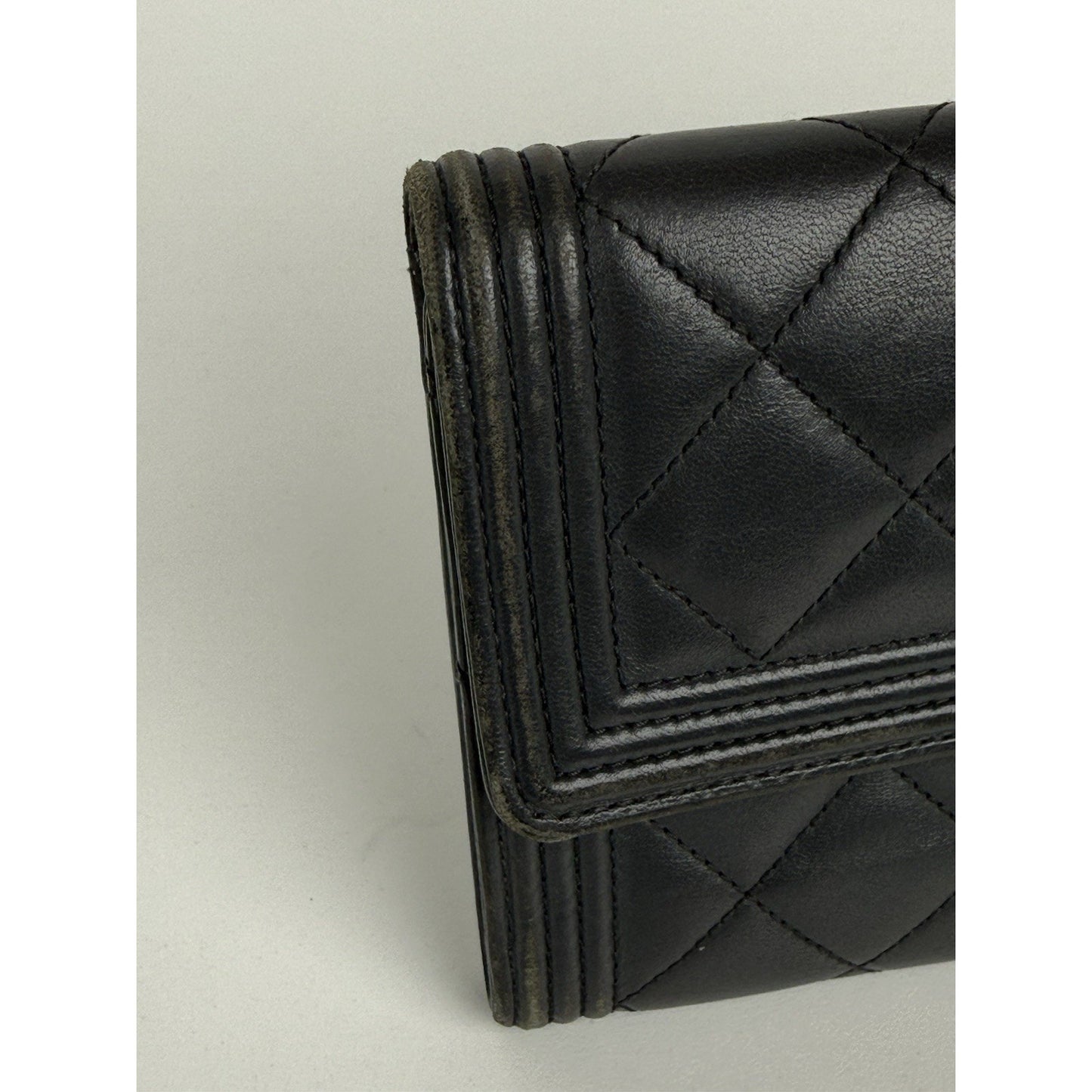 Chanel Long Flap Boy Wallet in Gray Leather