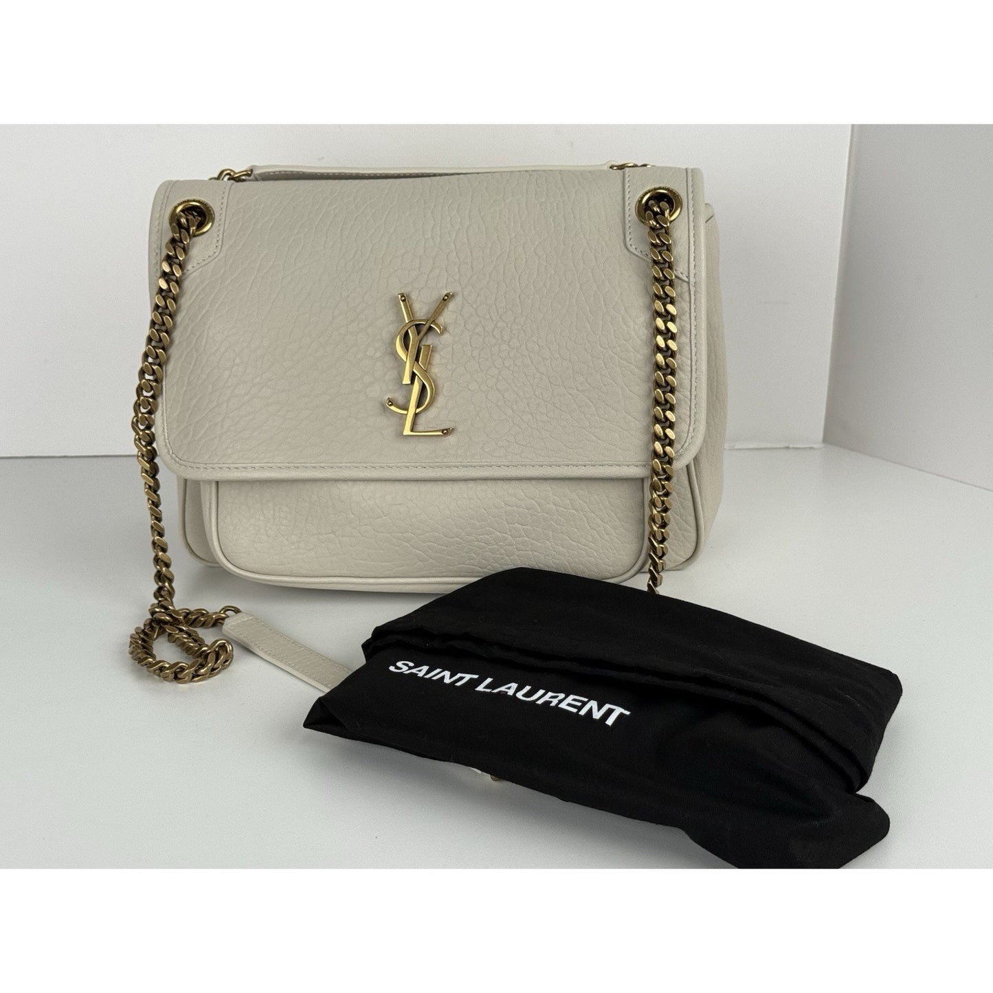 Saint Laurent Niki Medium Leather Shoulder Bag in Crema Soft