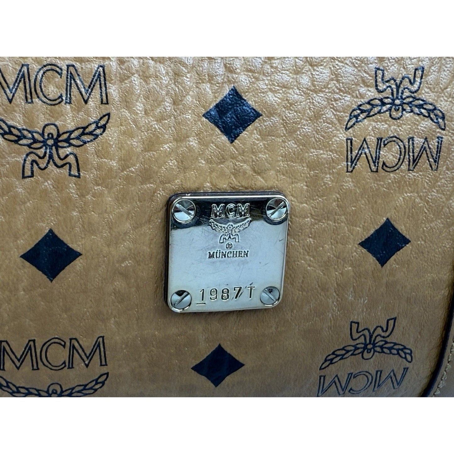 MCM Visetos Cognac Boston Satchel Handbag