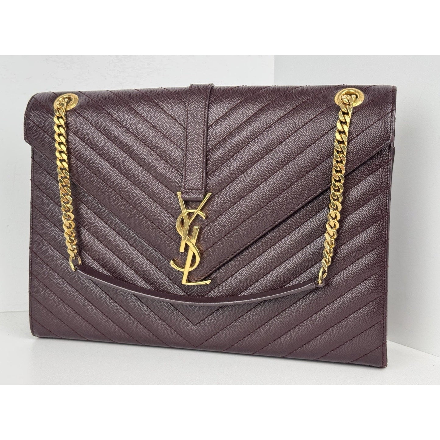 SAINT LAURENT Grain De Poudre Matelasse Chevron Large Monogram Satchel B-6