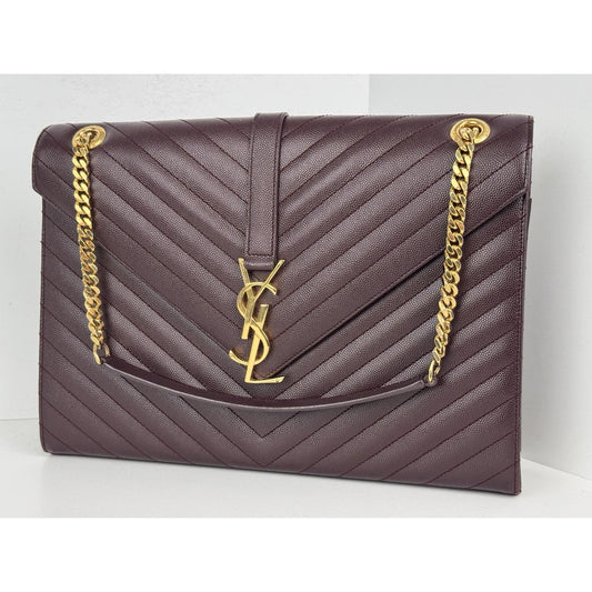 SAINT LAURENT Grain De Poudre Matelasse Chevron Large Monogram Satchel B-6