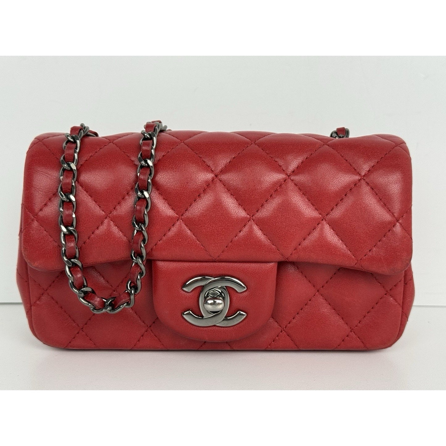 Chanel Classic Timeless Leather Crossbody Bag Red with Silver Hardware