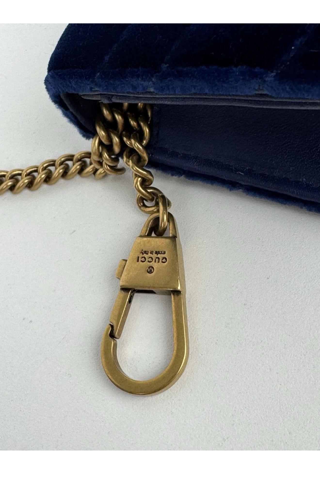 Gucci GG Marmont Blue Velvet Gold-Tone Chain Flap Crossbody Bag