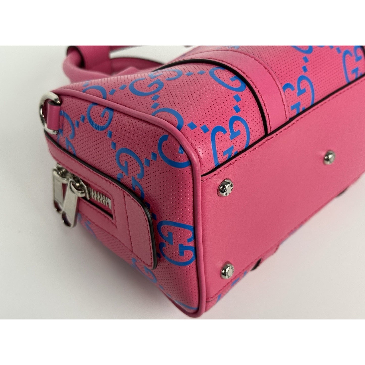 Gucci GG Tennis Perforated Leather Mini Duffle Bag Modern Pink and Blue C-1