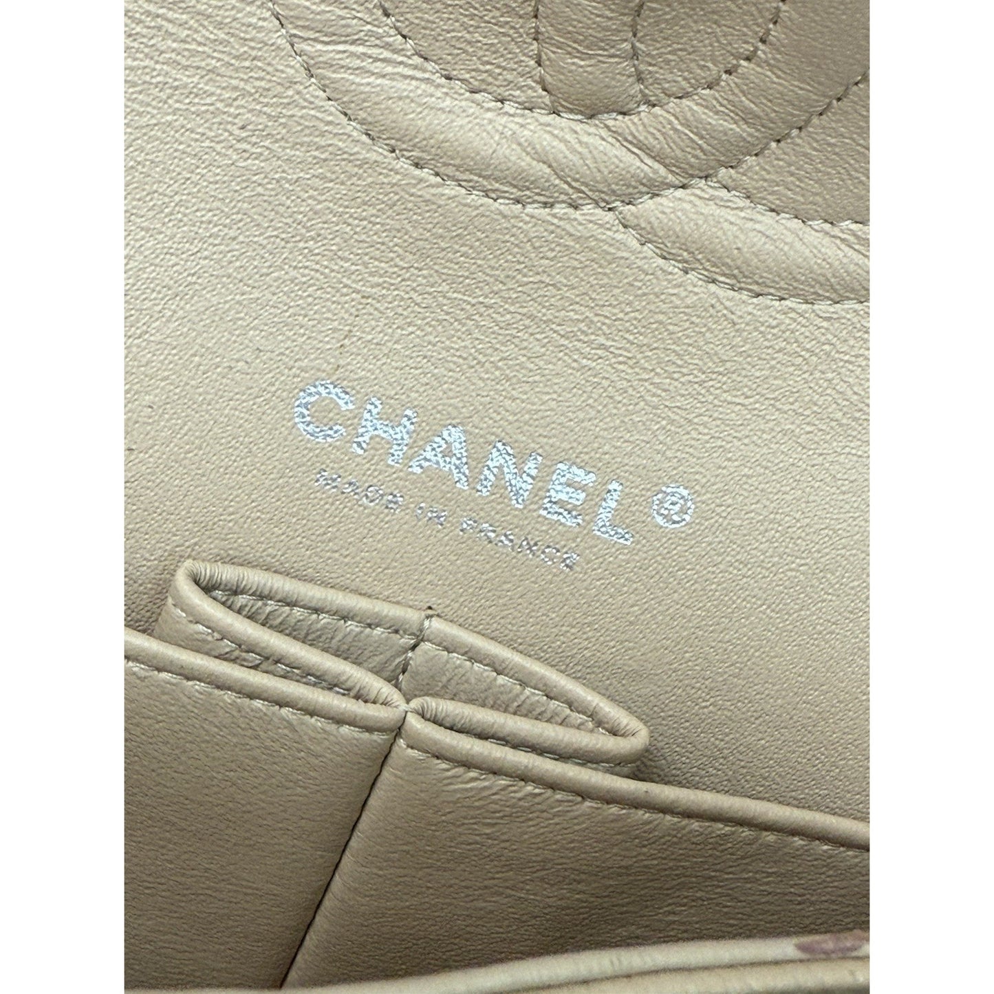 CHANEL Medium Classic Double Flap Beige Caviar Leather Shoulder Bag 2012-2013