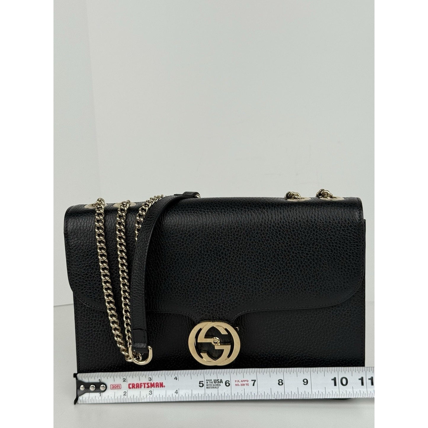 GUCCI Interlocking G Shoulder Bag Black Calfskin