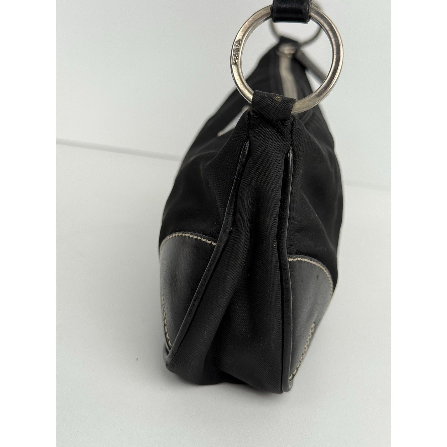 PRADA Black Tessuto Nylon & Leather Pochette Women's Shoulder Bag