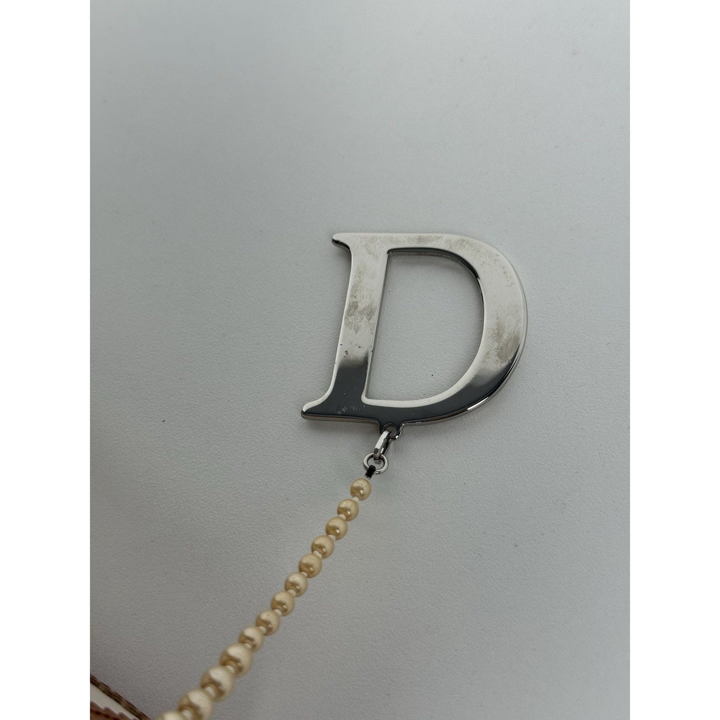 Dior Tan/Off White Brogue Leather Faux Pearl D’Trick Baguette Bag