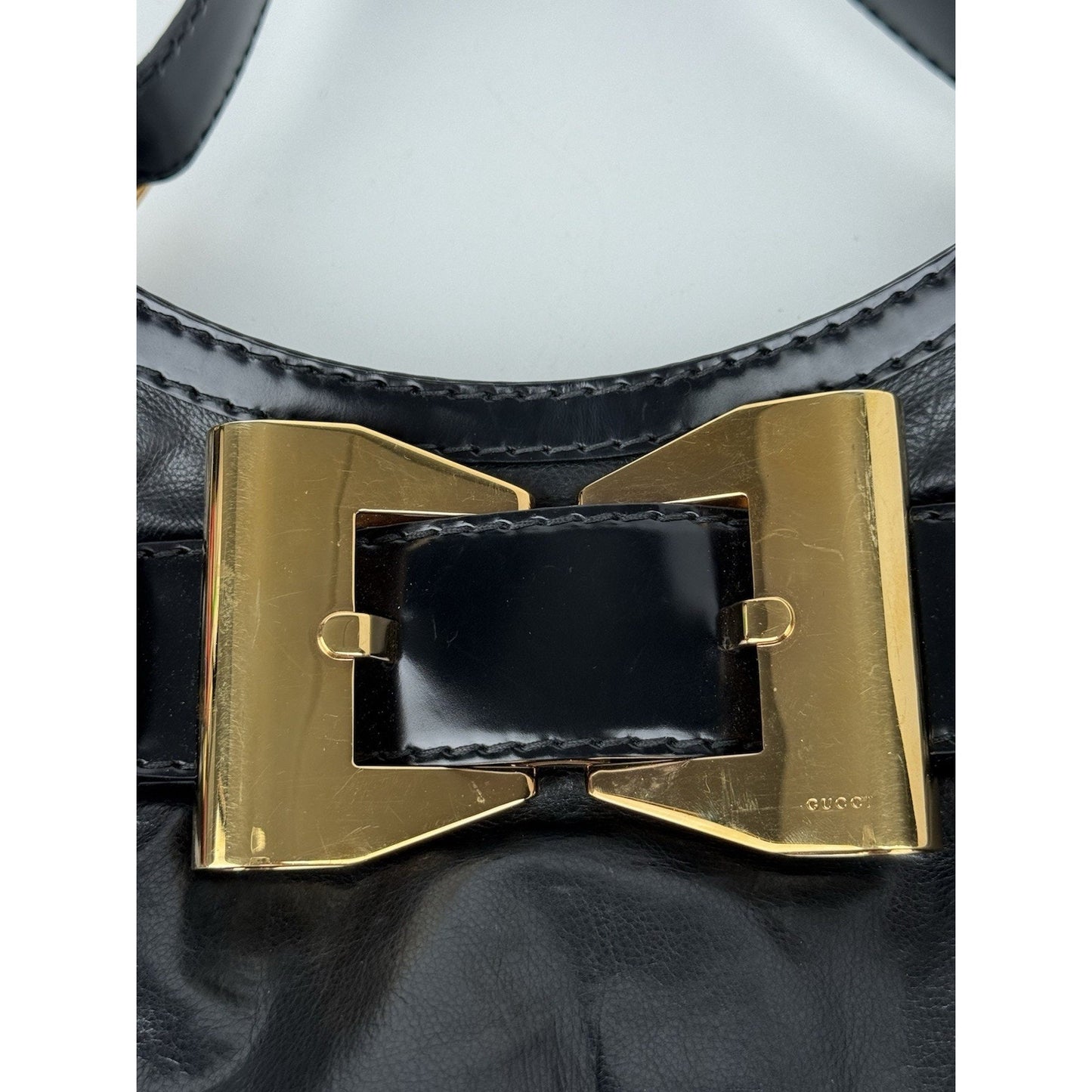 Gucci Queen Metal Bow Black Leather Hobo/Shoulder Bag