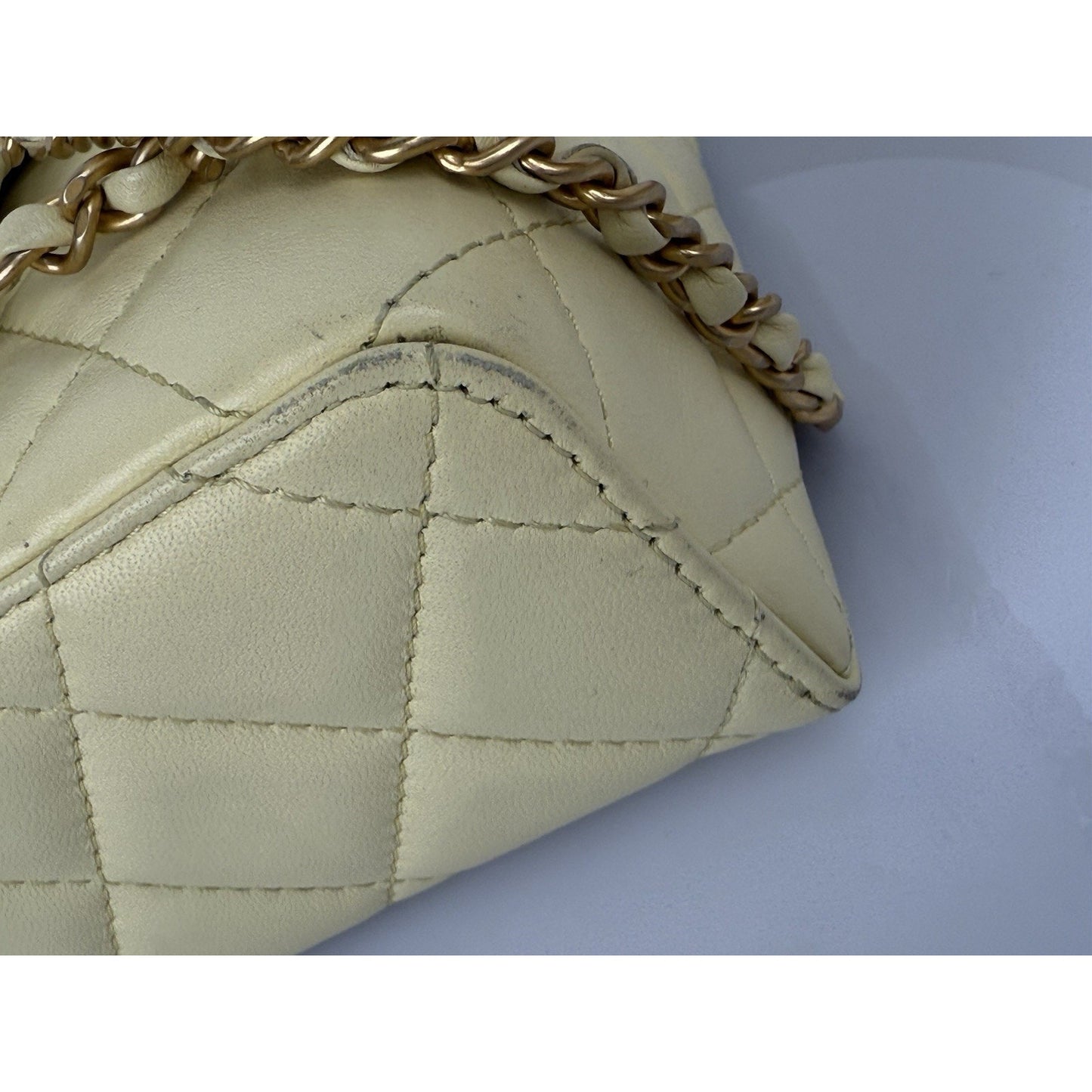 CHANEL Crush Quilted Leather Mini Top Handle Flap Bag in Yellow