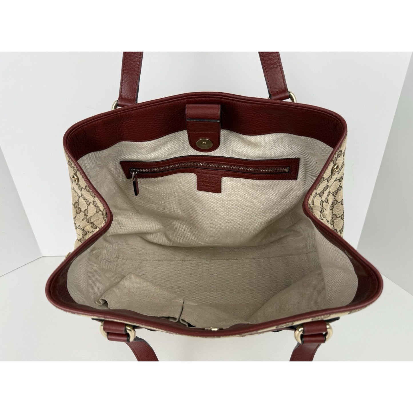 Gucci Red/Beige GG Canvas and Leather Medium Supreme Web Dressage Tote