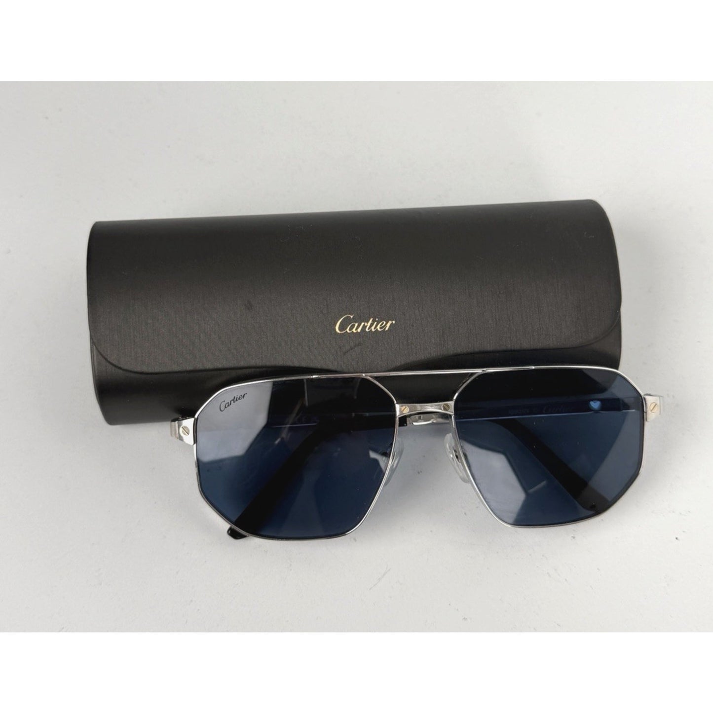 Cartier Santos de Cartier Aviator-Style Sunglasses Dark Blue Lense K1