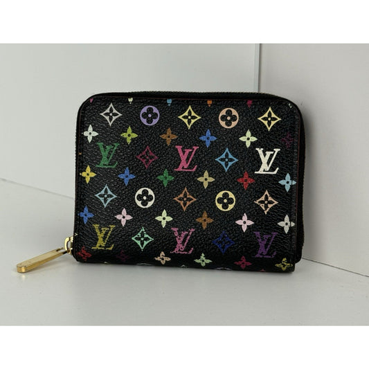 Louis Vuitton Multicolor Zippy Coin Purse Wallet Black with Gold Hardware