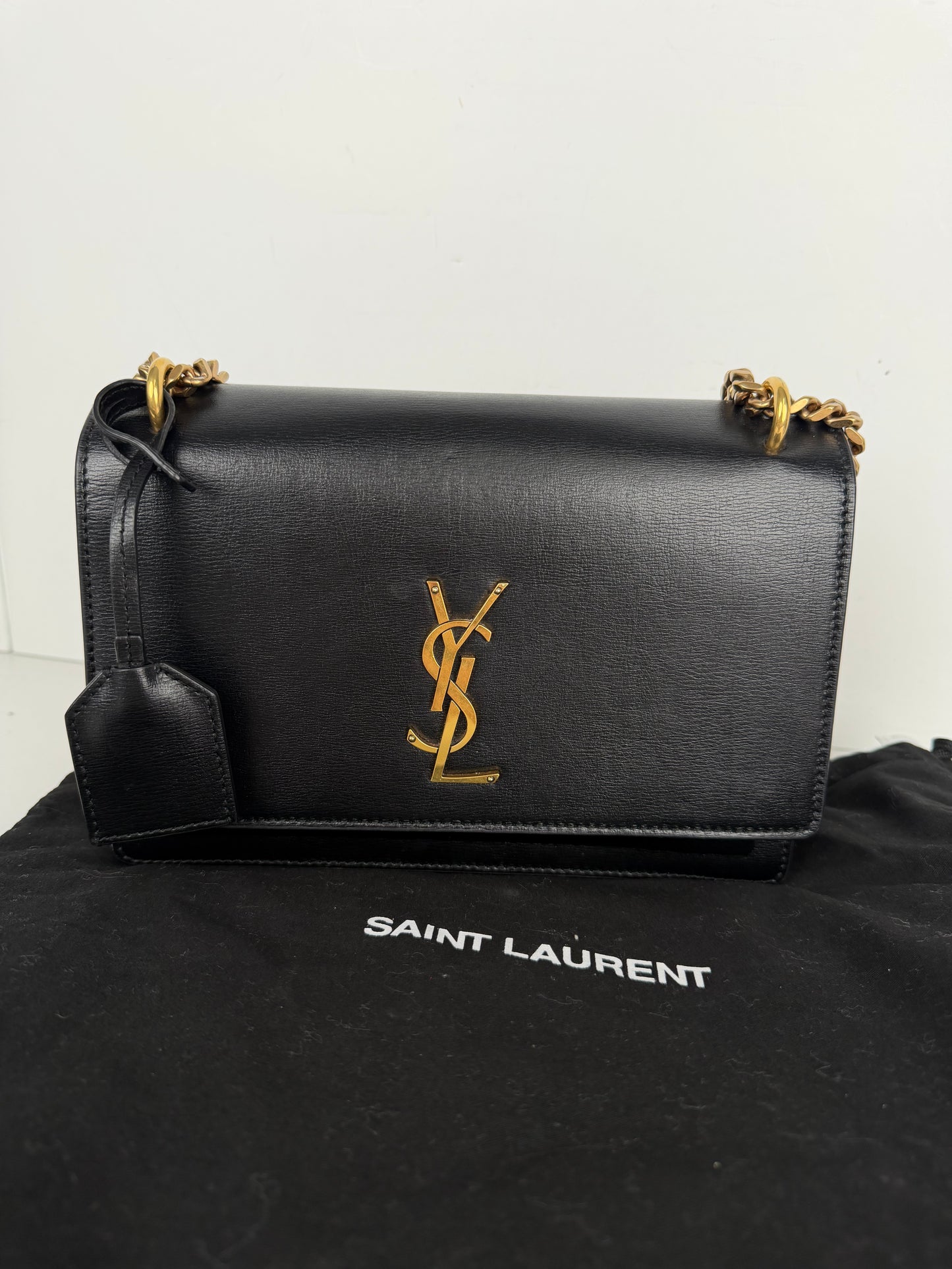 Saint Laurent Medium Sunset Shoulder Bag in Smooth Black Calfskin Leather YC-5