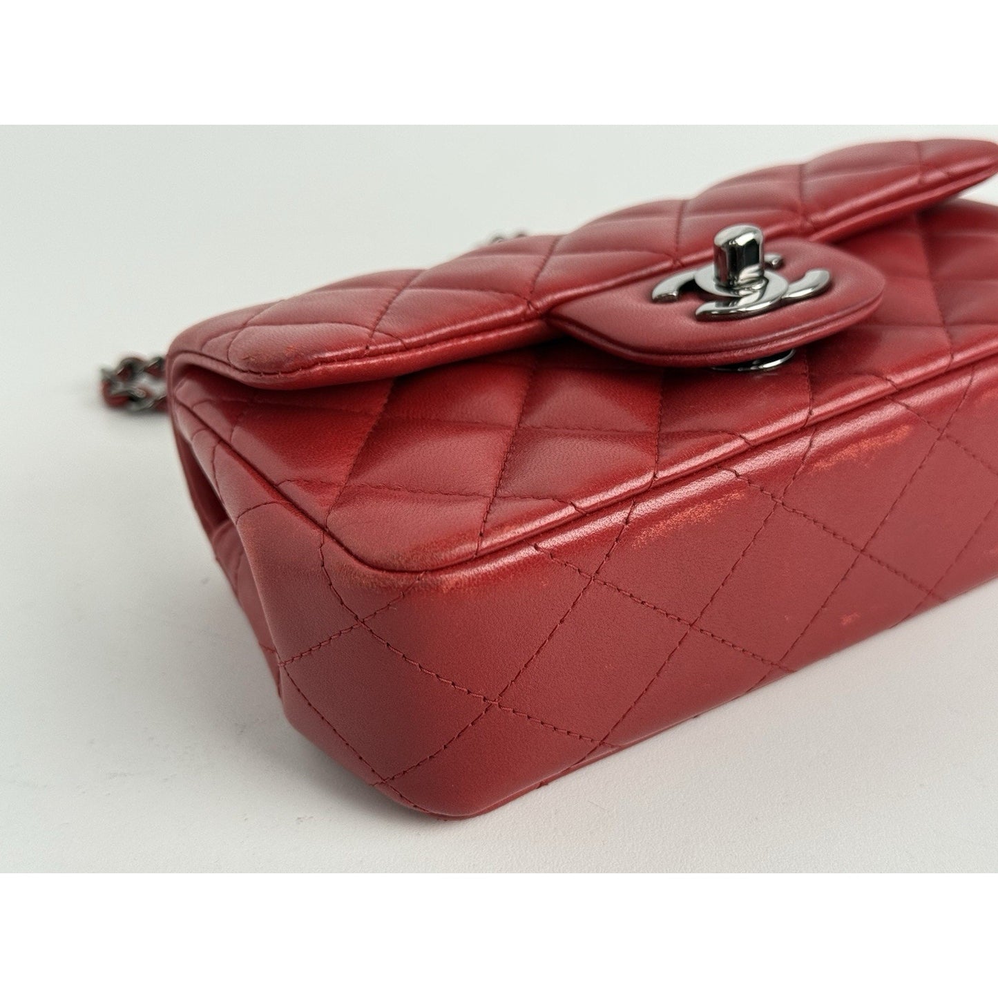 Chanel Classic Timeless Leather Crossbody Bag Red with Silver Hardware