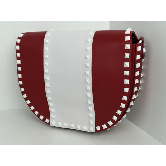 VALENTINO Red White Leather Rockstud Saddle Crossbody Bag