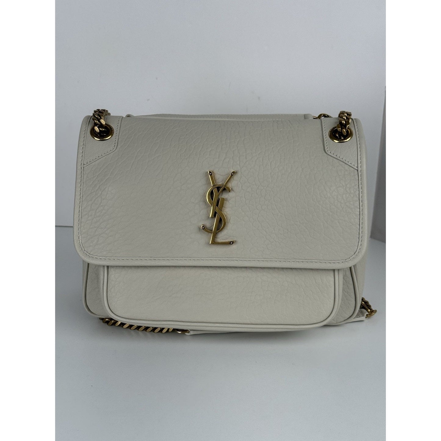 Saint Laurent Niki Medium Leather Shoulder Bag in Crema Soft