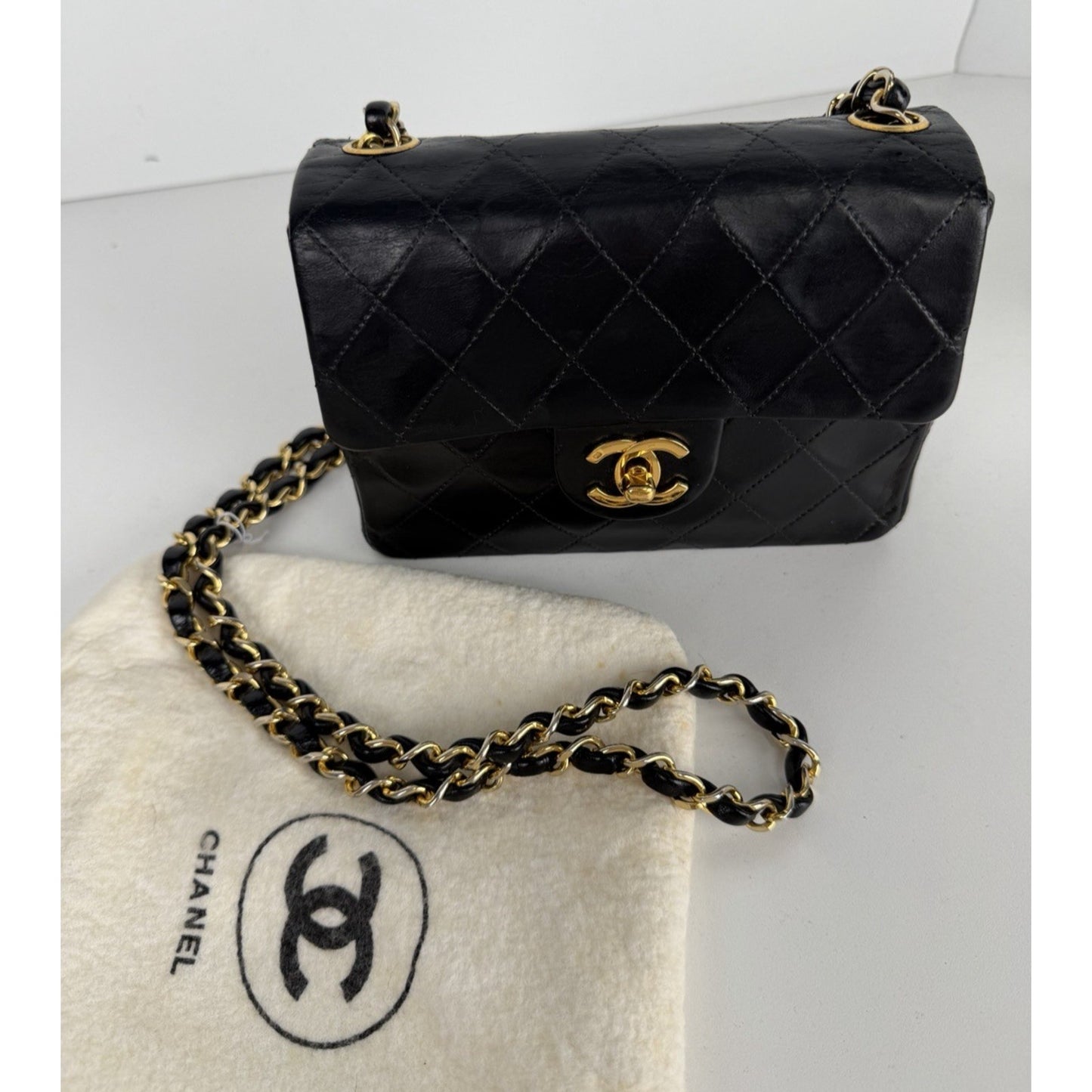 Chanel Mini Square Single Flap Bag in Black Vintage 1986-1988 E-8