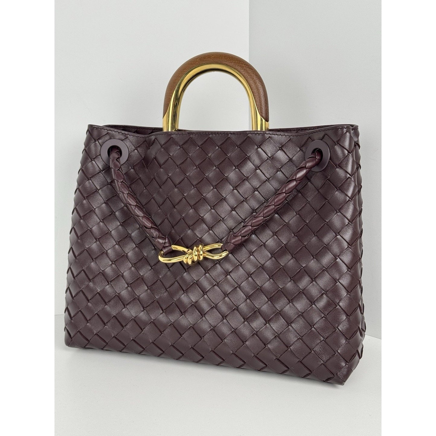 Bottega Veneta Intrecciato Leather Top Handle Bag – Burgundy Gold Hardware C-1