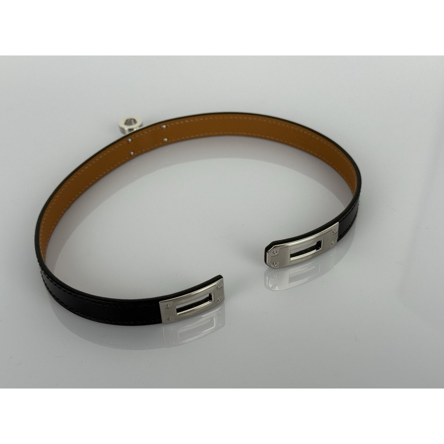 HERMES Kelly Double Tour Black Swift Silver Hardware Leather Bracelet Size 6 in