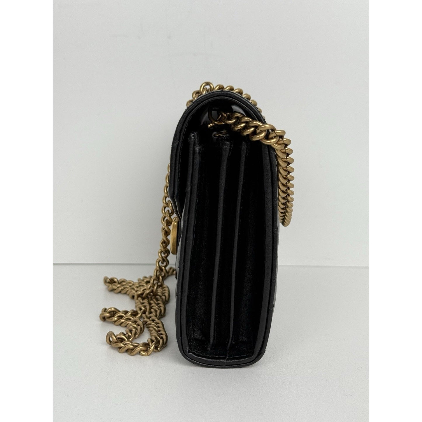 Gucci GG Marmont Black Matelassé Leather Shoulder Bag with Gold Chain