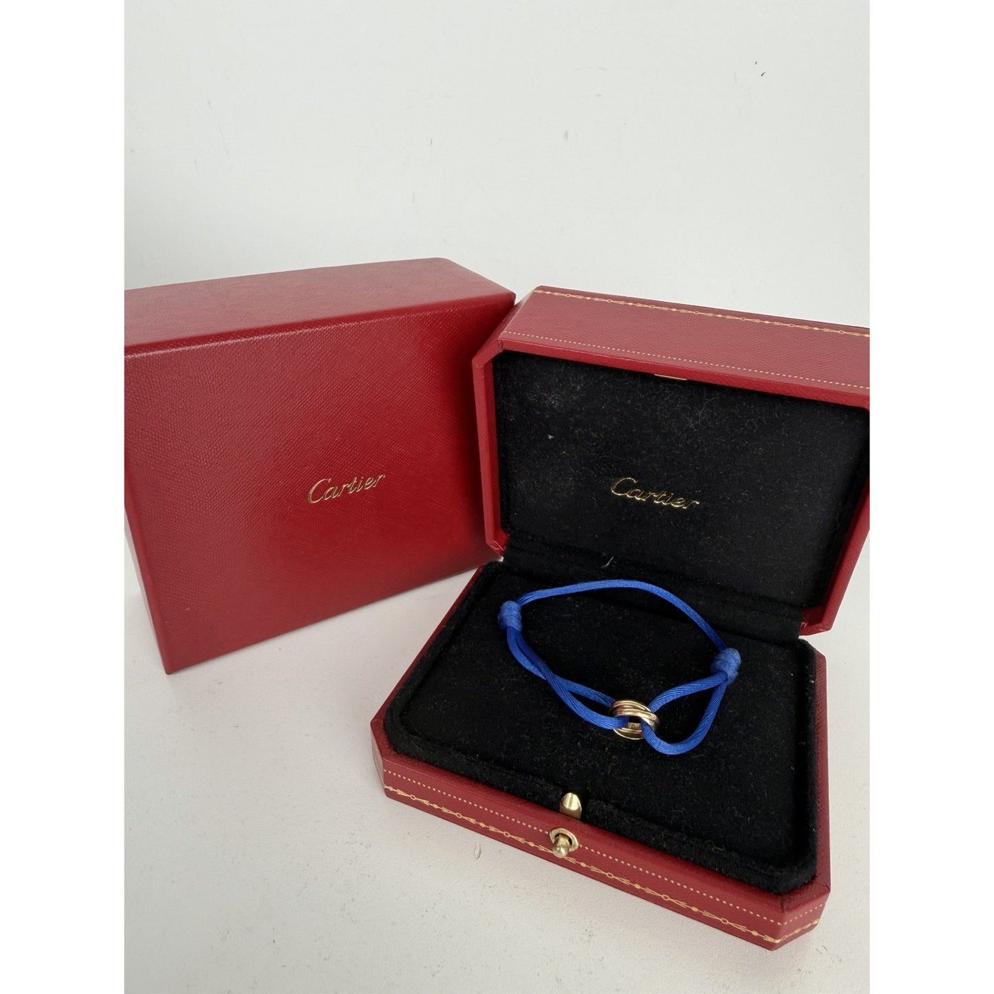 Cartier Cord Trinity Bracelet in 18K Tri-Color Gold & Blue Silk