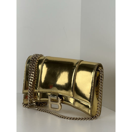 BALENCIAGA Hourglass Mirror Wallet On Chain Bag in Gold
