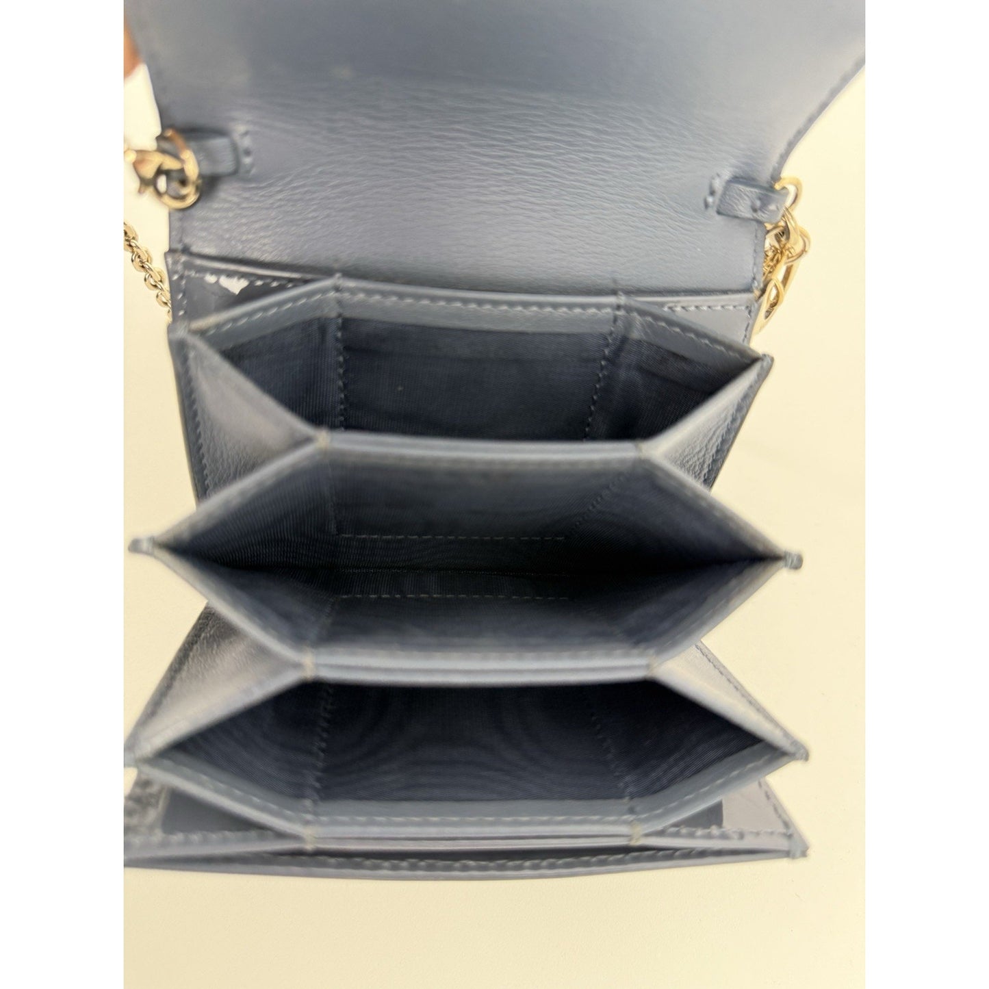 Christian Dior Lady Dior Nano Card Holder Chain Pouch Cannage Quilt Patent Purse